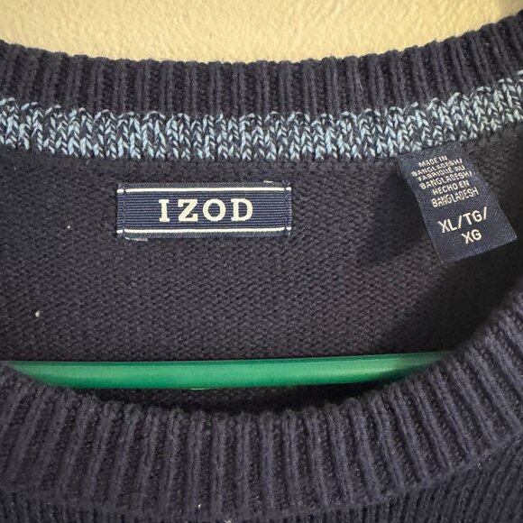 IZOD Men’s Sweater Pullover XL Navy Blue Striped Crewneck Casual Knit - Picture 2 of 3